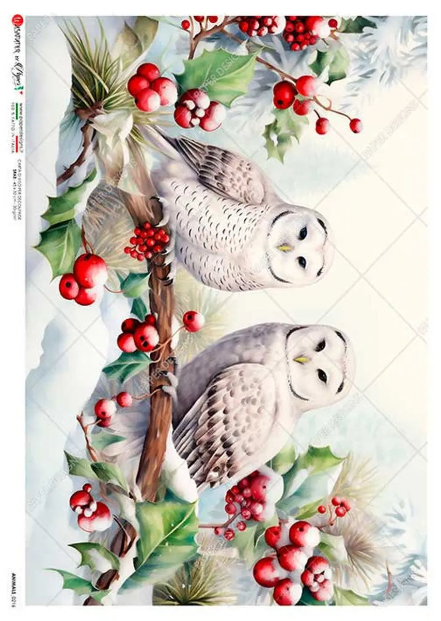 Paper Designs, 2023 Christmas Release, Festive, Owls, Winter Scene, Snow, Forest, Holiday, 0216, A4, 8.3" X 11.7" Rice Paper for Decoupage Paper Designs
