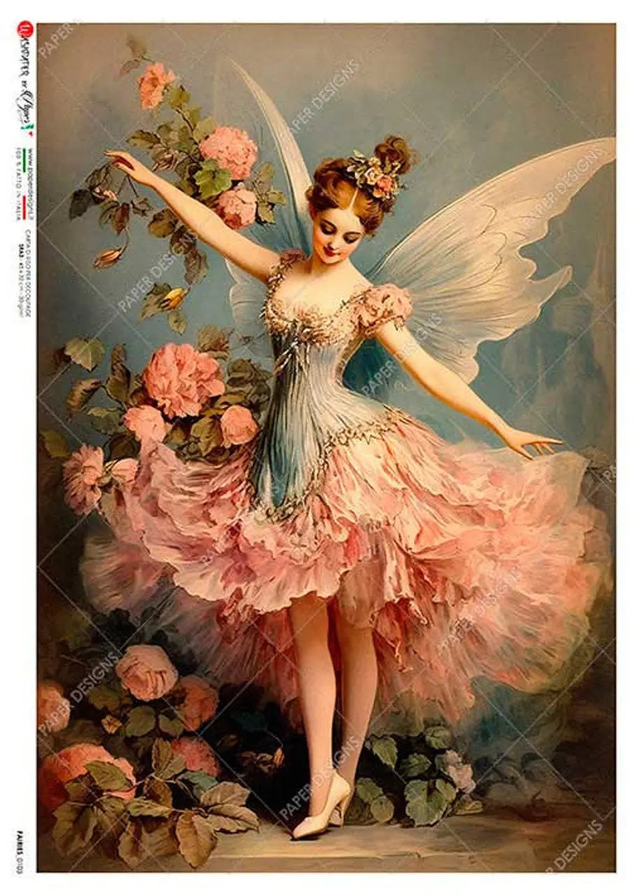 Paper Designs, 2023 Release, Fairy, Roses, Shabby Chic, Vintage Style, Rice Paper for Decoupage, Mixed Media, 0103 A4 - 8.3" X 11.7" Paper Designs