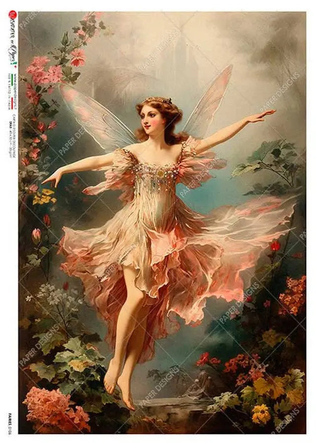 Paper Designs, 2023 Release, Fairy Floating, Garden, Shabby Chic, Vintage Style, Rice Paper, Decoupage, Mixed Media, 0106, A4 8.3" X 11.7" Paper Designs