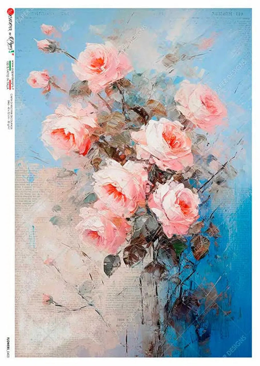 Paper Designs, 2023 Release, Bouquet, Roses, Flowers, Shabby Chic, Vintage Style, Rice Paper, Decoupage, Mixed Media, 0403, A4 8.3" X 11.7" Paper Designs