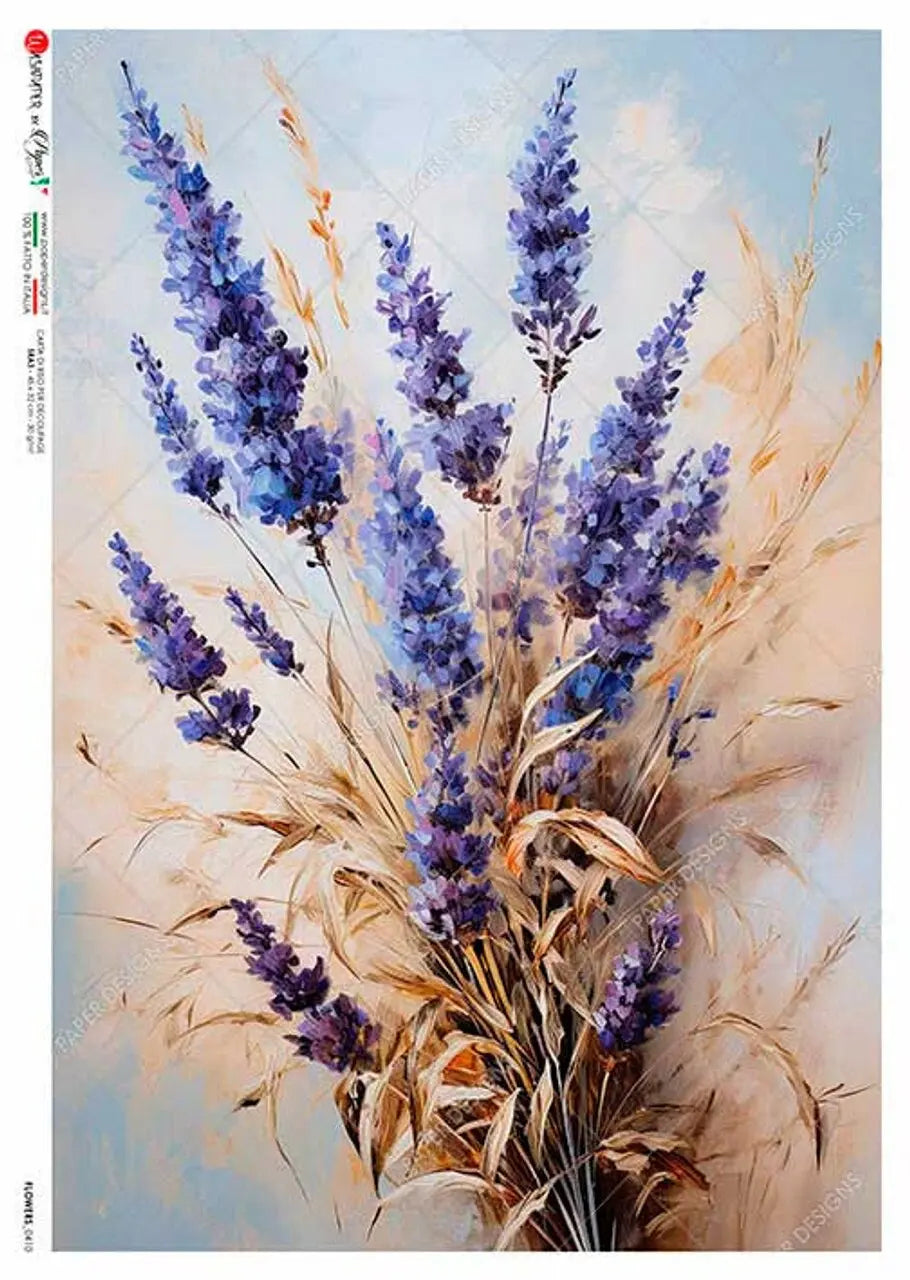 Paper Designs, 2023 Release, Bouquet, Lavender, Flowers, Shabby Chic, Vintage Style, Rice Paper, Decoupage, Mixed Media, 0410 A4 8.3 x 11.7 Paper Designs