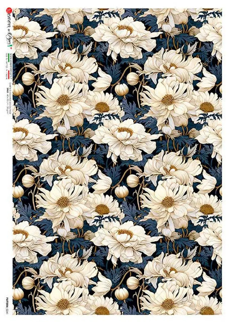 Paper Designs, 2023 Release, Blue, White, Flowers, Daisies, Wallpaper, Background, Rice Paper, Decoupage, Mixed Media, 0241 A4 8.3 x 11.7 Paper Designs
