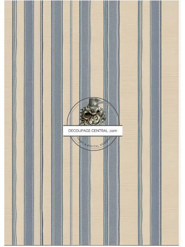 Decoupage Central, Blue, Beige, Country, Ticking, Stripes, Background, Wallpaper, DC144, Rice Paper, Decoupage, Mixed Media, A4 8.27x11.69 Decoupage Central