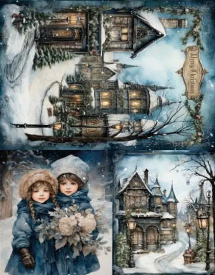 LaBlanche, 2023 Winter Release, Rice Paper, Christmas, Vintage, Girls, Winter, Victorian Style Houses, Snow, LBD336, A4 8.27 X 11.69 in LaBlanche