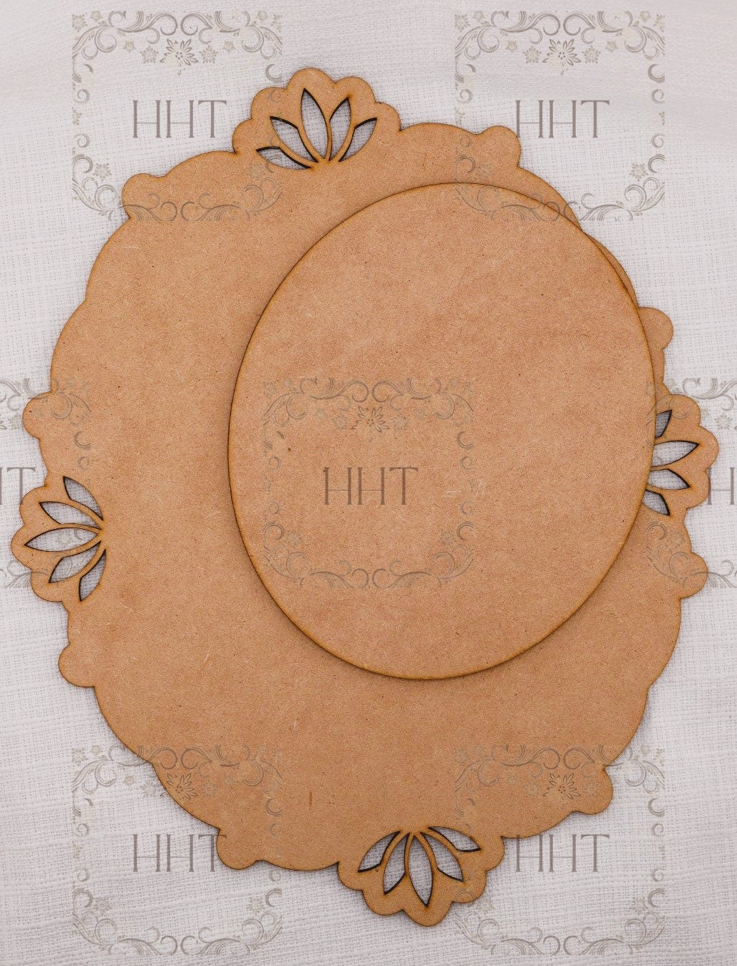 Laser Cut MDF Vintage Style Wood Base and Overlay Panel, 2 pc, Decoupage Mixed Media 26cm x 21cm, 10.25 x 8.5 in, 1/8 inch, 3mm