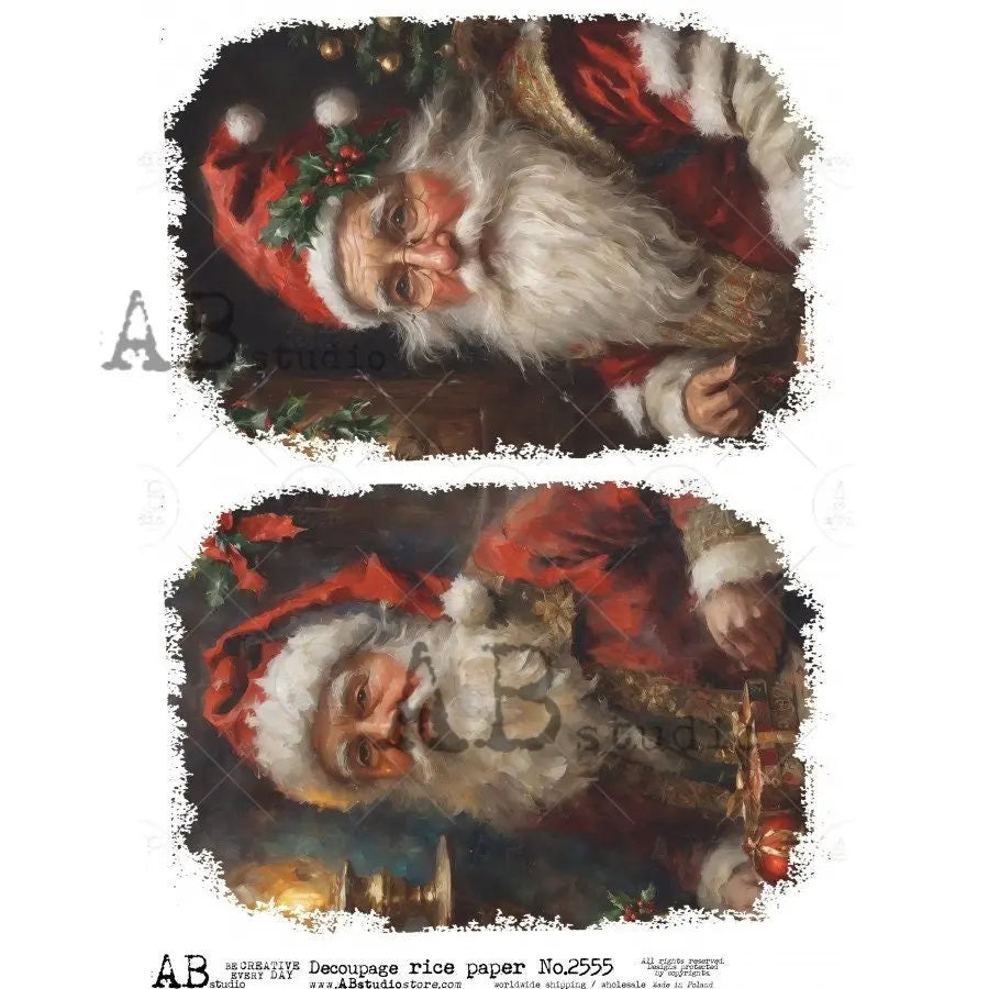 AB Studio, Rice Paper, Decoupage, Christmas, Santa, Squares, Santa, Portraits, Ornaments, Holiday Decorations, 2555 A4 - 8.27 X 11.69 AB Studio