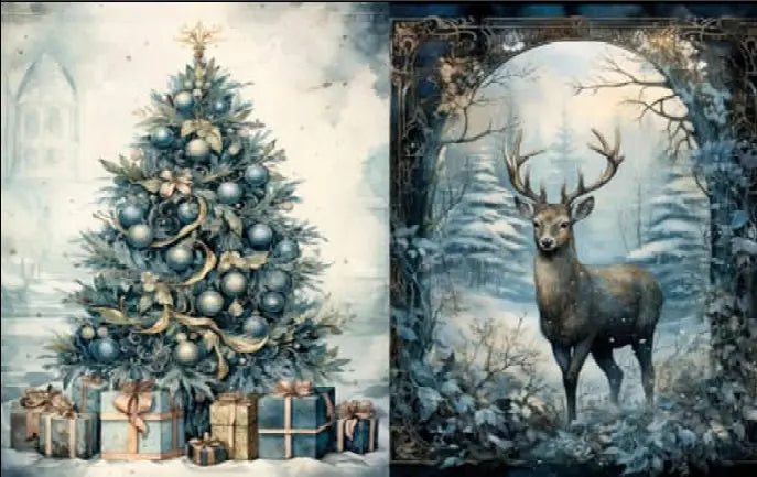 LaBlanche, 2023 Winter Release, Rice Paper, Beautiful, Christmas Tree, Decorations, Deer, Winter, Snow, Forest, LBD337, A4 8.27 X 11.69 in LaBlanche