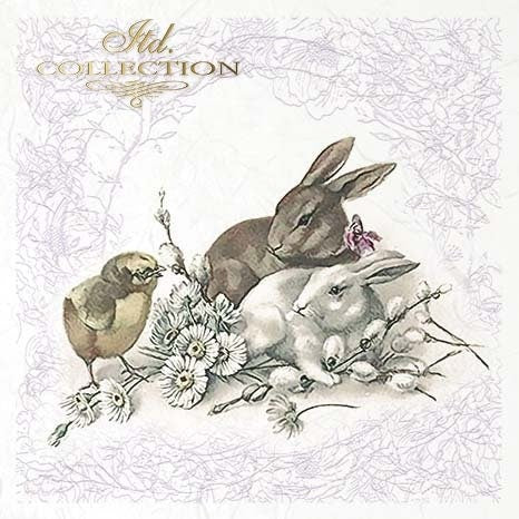 ITD Collection Rice Paper Mini Set for Decoupage RSM070, 6 sheets of rice paper 14,8x14,8 cm, Easter, Bunnies, Eggs, Rabbits, Spring
