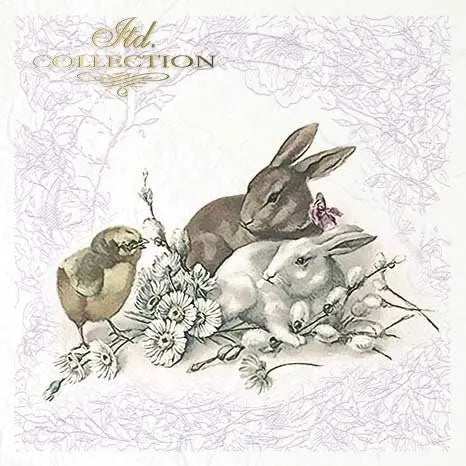 ITD Collection Rice Paper Mini Set for Decoupage RSM070, 6 sheets of rice paper 14,8x14,8 cm, Easter, Bunnies, Eggs, Rabbits, Spring ITD Collection