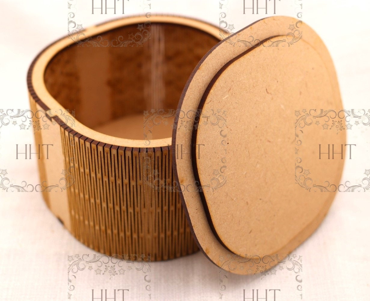 Laser Cut MDF, Round Flex Box with Flat Lid, Buildable Kit, Craft, Base, Blank, Canvas, Decoupage, Mixed Media, 6 pc, 5" diameter x 3.5"h