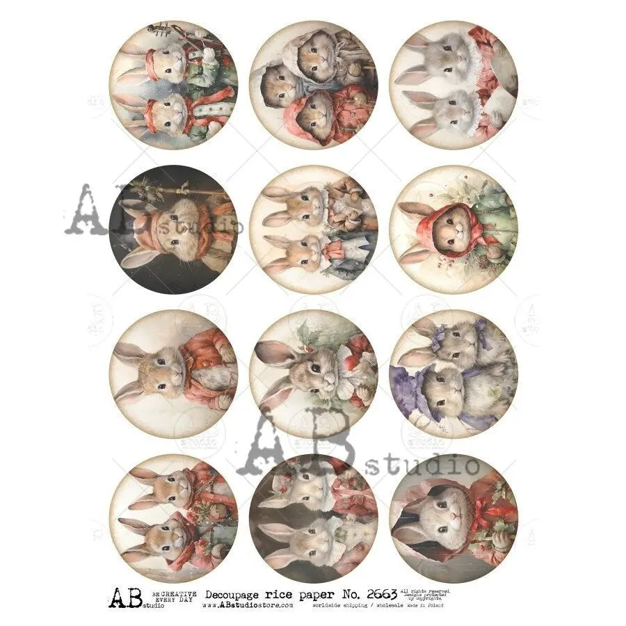 AB Studio, Rice Paper, Easter, Spring, Shabby Chic, Bunny, Rabbits, Couples, Portraits, Circles, ID-2663, Ornaments, A4 8.27x11.69 Decoupage AB Studio