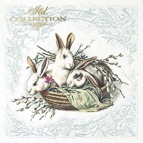 ITD Collection Rice Paper Mini Set for Decoupage RSM070, 6 sheets of rice paper 14,8x14,8 cm, Easter, Bunnies, Eggs, Rabbits, Spring