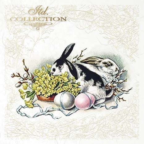 ITD Collection Rice Paper Mini Set for Decoupage RSM070, 6 sheets of rice paper 14,8x14,8 cm, Easter, Bunnies, Eggs, Rabbits, Spring