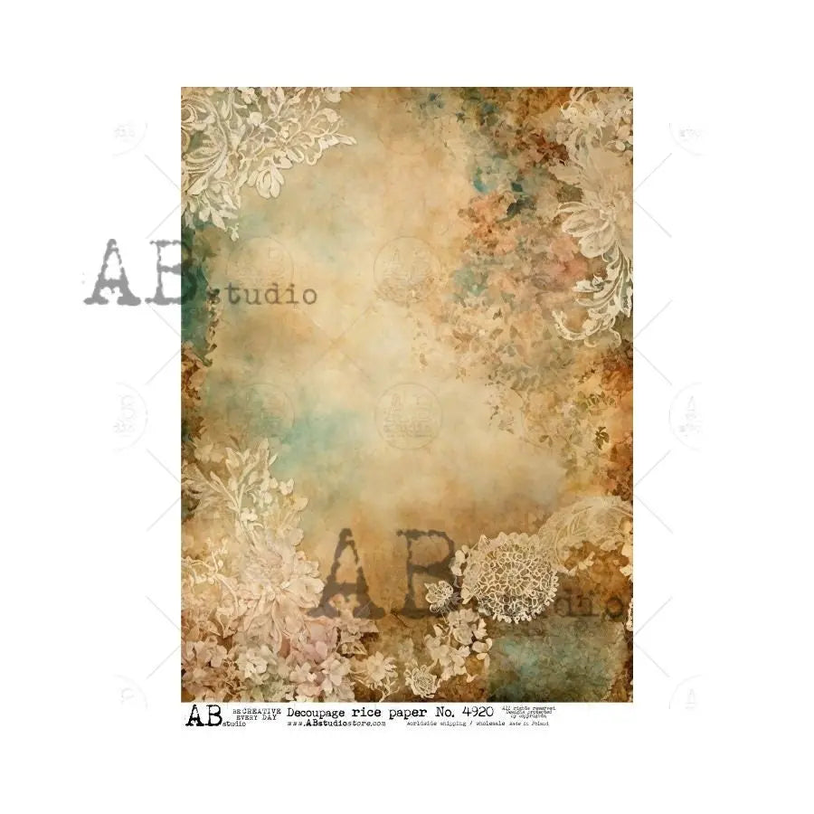 AB Studio, Rice Paper Decoupage, Vintage Style, Amber, Background, Lace, Antique style, ID-4920 A4 8.27 x 11.69, Imported Poland AB Studio