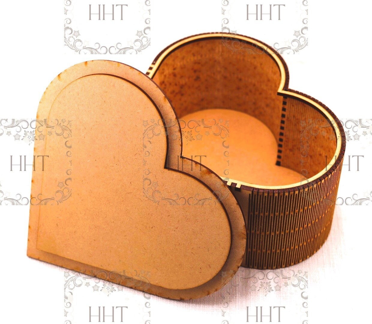 Laser Cut MDF, Heart Box, with Lid, Buildable Kit, Craft, Base, Blank, Canvas, Decoupage, Mixed Media, Paintable, 7 pc, 7 W x 6.5L x 3.25 D