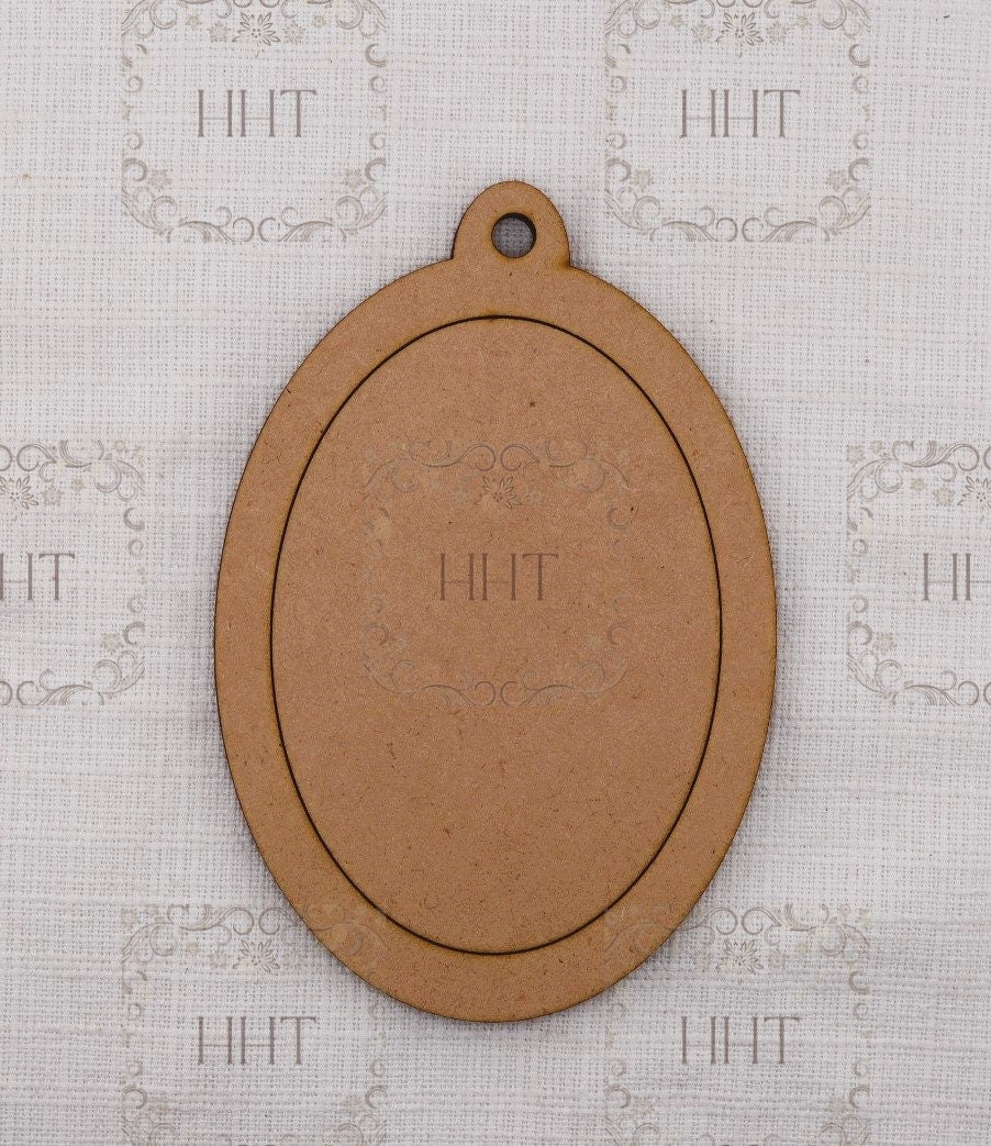 Laser Cut MDF, Christmas Ornament, Blank, Base, Oval, Frame Overlay, 3 piece, Decoupage, Crafts, Mixed Media, 4 x 6 in, 1/8