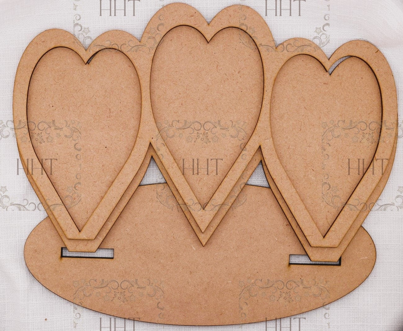 Laser Cut MDF, Standing, Spring, Valentine, Heart, Trio, Plaque, Panel, Overlay Frame, Stand, 3 pc, Decoupage, Mixed Media, 11"w x 7.5"h