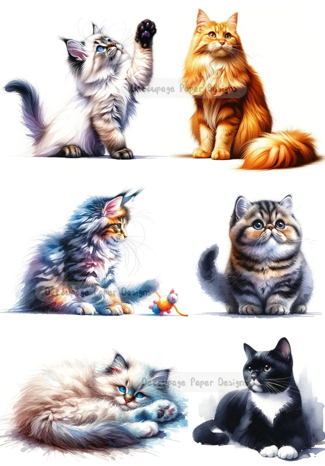 Decoupage Creatives, Rice Paper, Pretty, Kittens, Cats, Rounds, Ornaments, Mixed Media, A4 8.27 X 11.69 DPD287 Decoupage Creatives