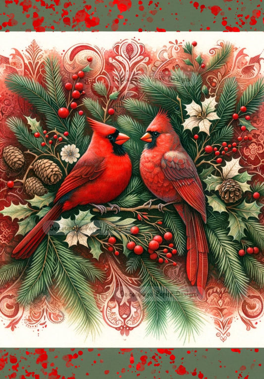 Decoupage Creatives, Rice Paper, Mixed Media, Cardinals, Christmas Greenery, Garland, Flourishes, Holly, Flowers,A4 8.27 X 11.69, DPD-308
