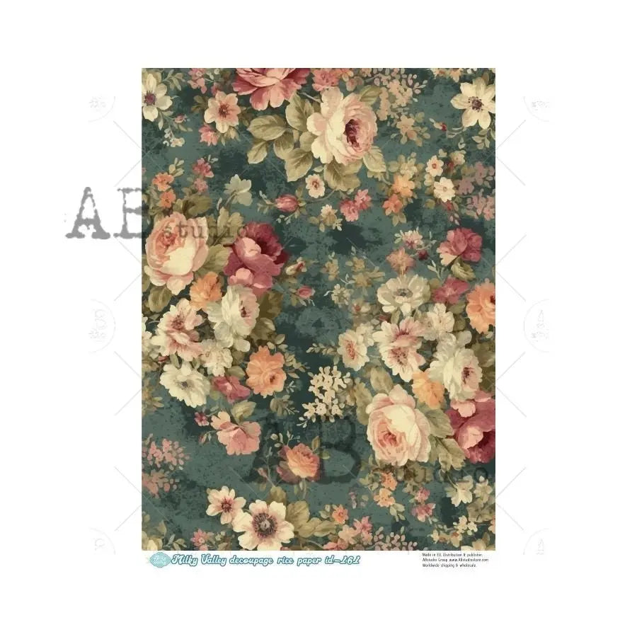 AB Studio, Milky Valley, Rice Paper Decoupage, Roses, Flowers, Wallpaper, Background, Mixed Media, ID-161 A4 8.27 x 11.69, Imported Poland AB Studio