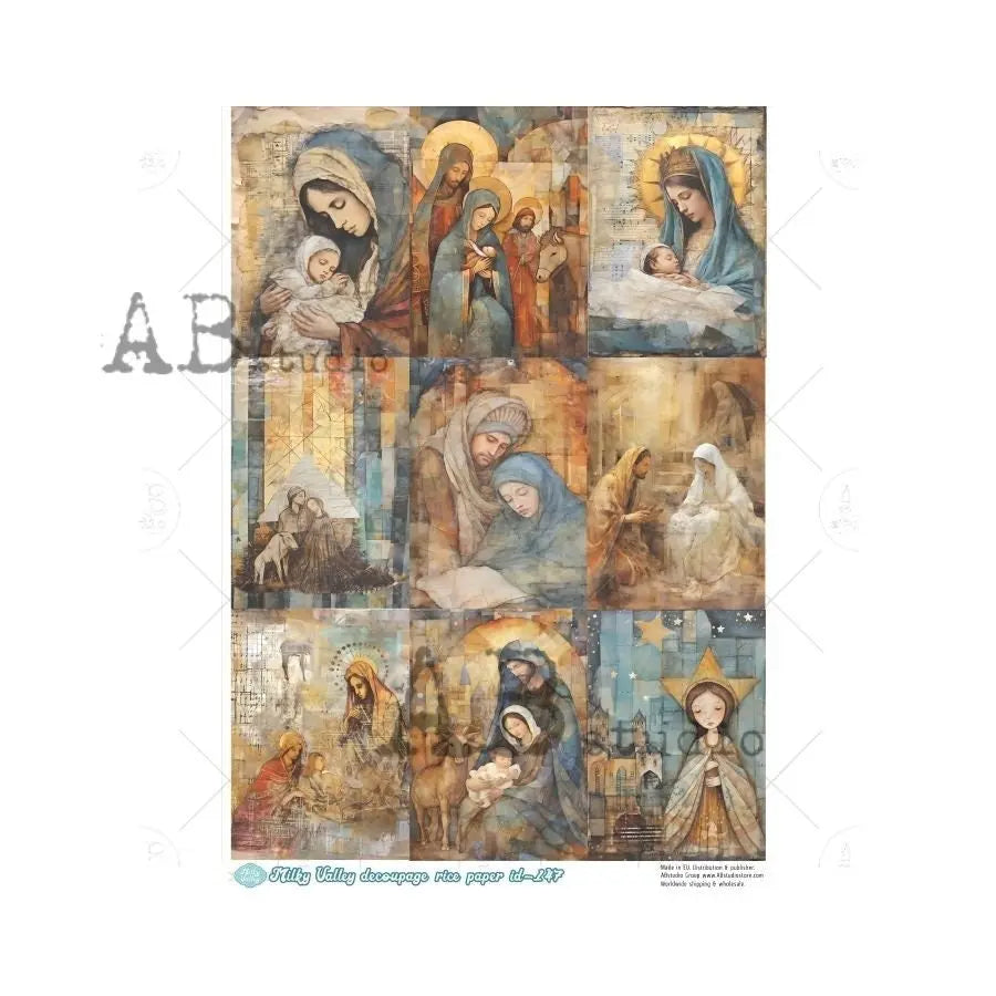 AB Studio, Milky Valley, Rice Paper Decoupage, Nativity, Angel, Christmas, Squares, Mixed Media, ID-147 A4 8.27 x 11.69 Imported Poland AB Studio