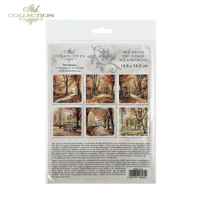 ITD Collection Rice Paper Mini Set for Decoupage RSM102, 6 sheets, 14,8x14,8 cm, Fall, Autumn, landscapes, trees, leaves, country ITD Collection