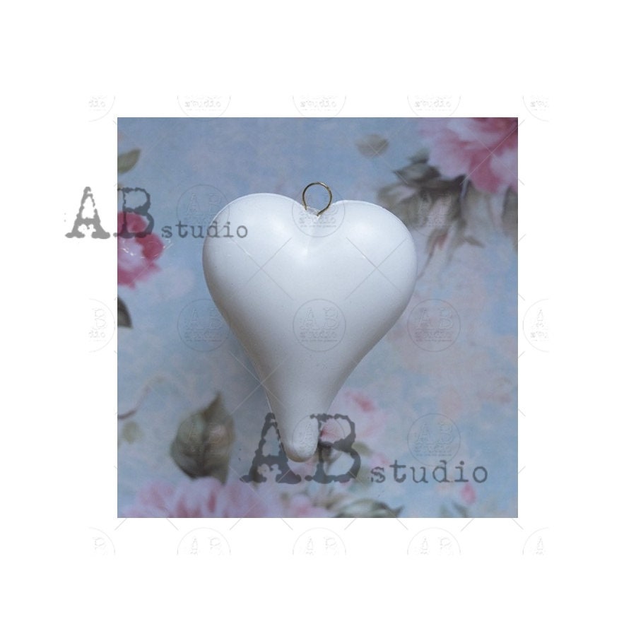 Blank Canvas Hearts, Ornaments for Decoupage, Mixed Media, Paintable, Shatterproof, Christmas Ornaments, White Plastic, AB Studio