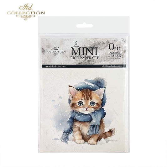 ITD Collection Rice Paper Mini Set for Decoupage RSM105, 6 sheets, 14,8x14,8 cm, Baby,  Kitten, Puppy, Racoon, Squirrel, Deer, Hedgehog