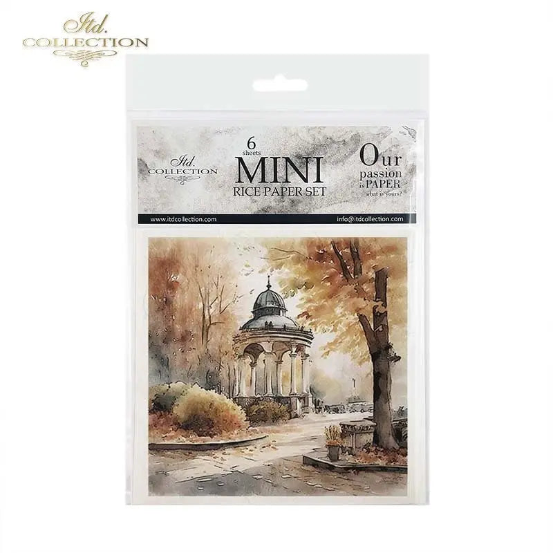 ITD Collection Rice Paper Mini Set for Decoupage RSM101, 6 sheets, 14,8x14,8 cm, Fall, Autumn, landscapes, trees, leaves, country, Gazebo ITD Collection