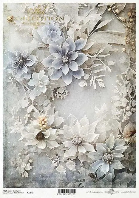 ITD Collection, Rice Paper, Decoupage, Mixed Media, R2343, A4, 8.27x11.7 Winter bouquet, flowers, collages, bouquets, wreaths ITD Collection