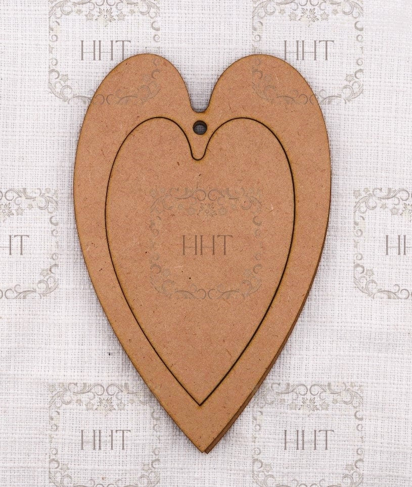 Laser Cut MDF Wood Base Heart Ornament with Frame Blank 3 piece for Decoupage Mixed Media, Craft 15cm x 10cm, 6 x 4 , 1/8 , 3mm thick