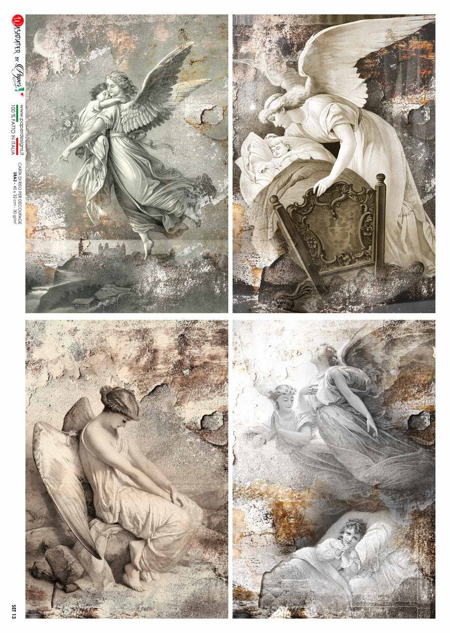 Paper Designs, Special Release, Angels, Culture, 4 Pack, Shabby Chic, Vintage Style, Rice Paper, Decoupage, Mixed  Media, A4 8.3" X 11.7"
