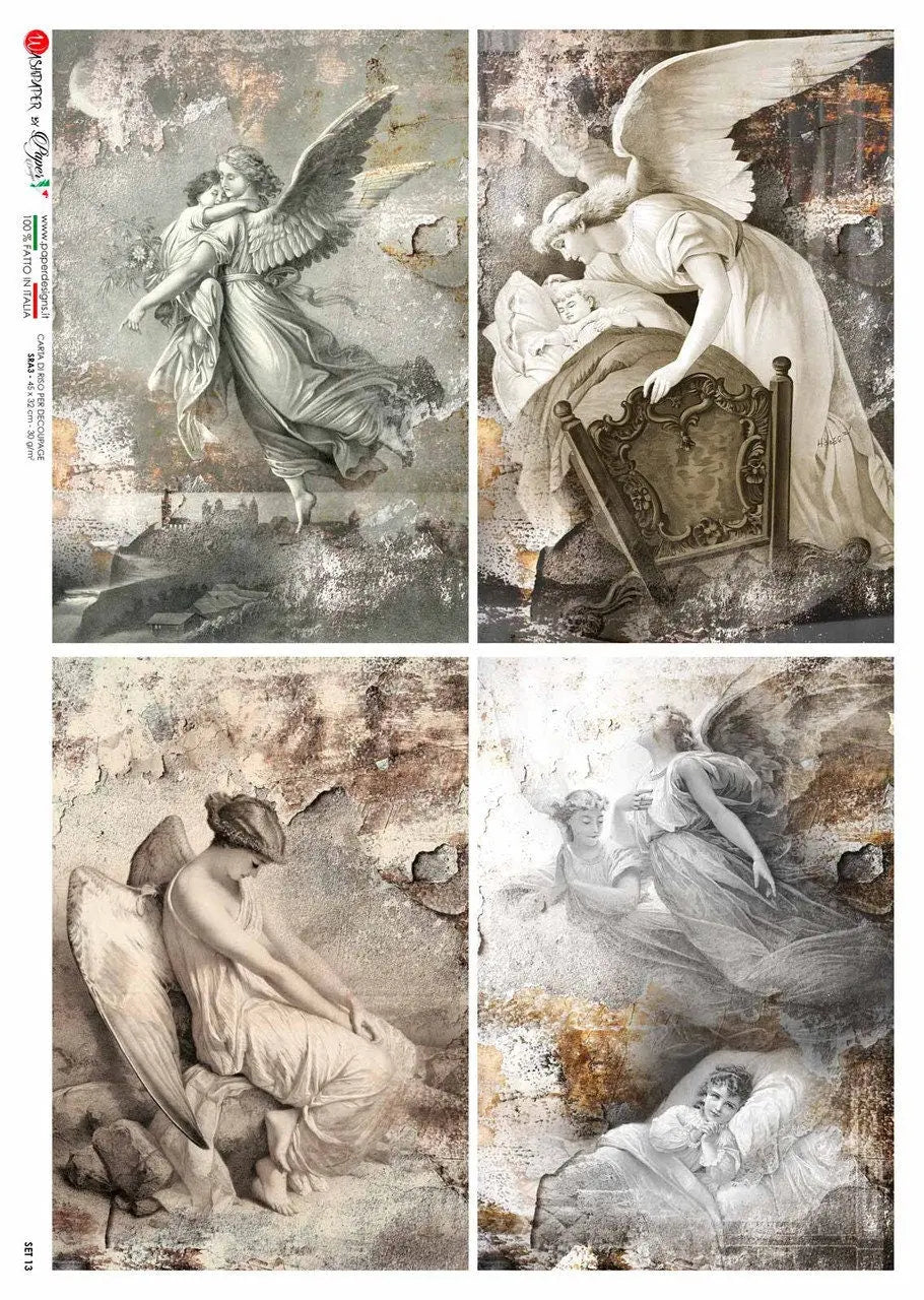 Paper Designs, Special Release, Angels, Culture, 4 Pack, Shabby Chic, Vintage Style, Rice Paper, Decoupage, Mixed Media, A4 8.3" X 11.7" Paper Designs