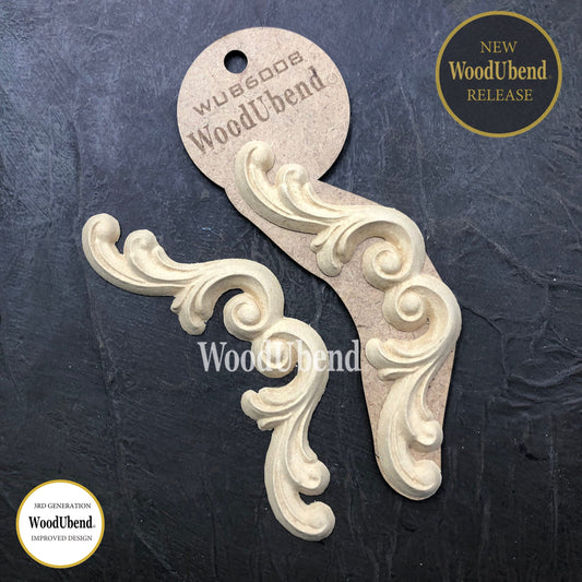 WoodUbend, Pack Of Two, Joined Scrolls, Flourishes, WUB6008, 1.97 × 5.31 in