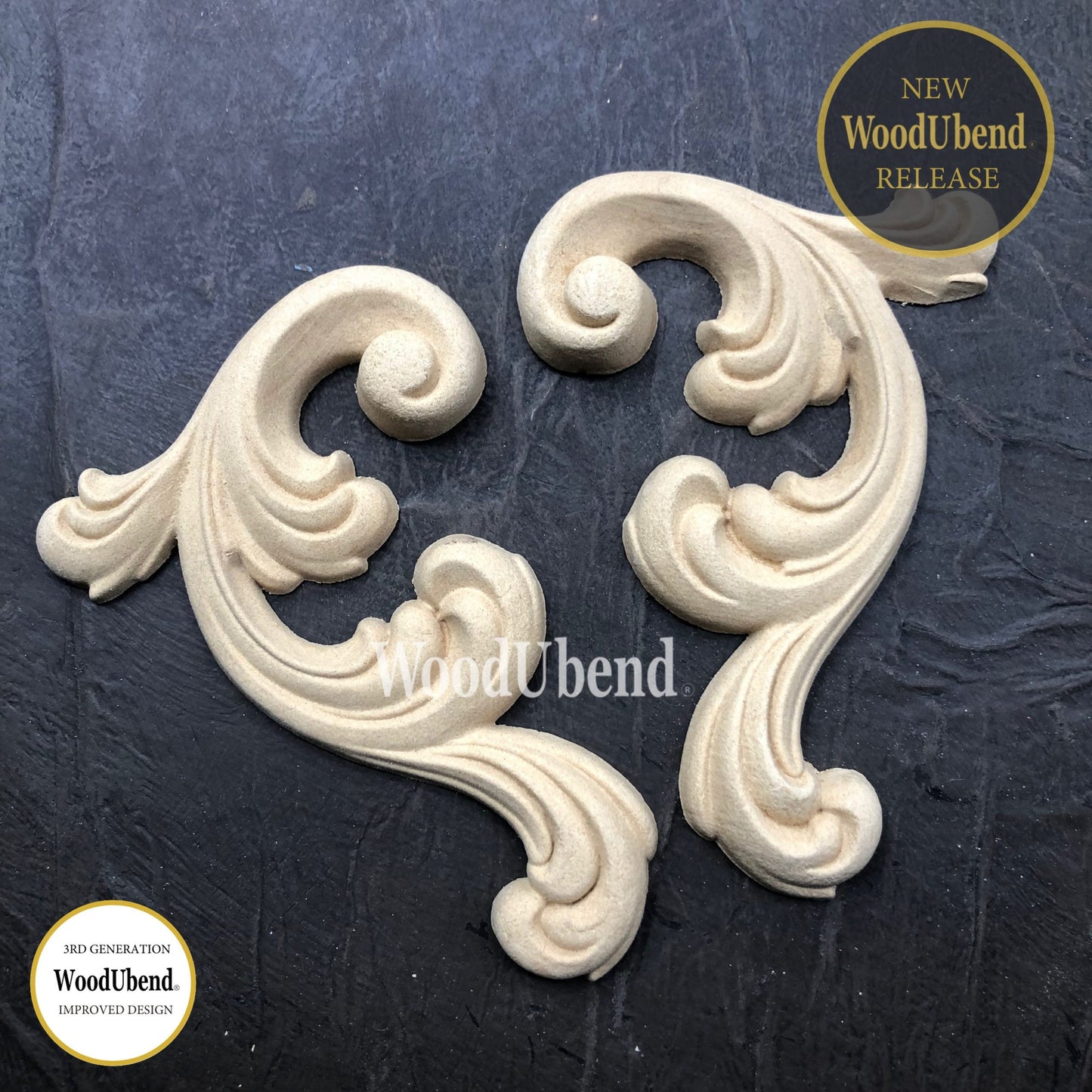WoodUbend, Set of 2 Scrolls, Flourishes, WUB6030, 12.5 x 8 cm