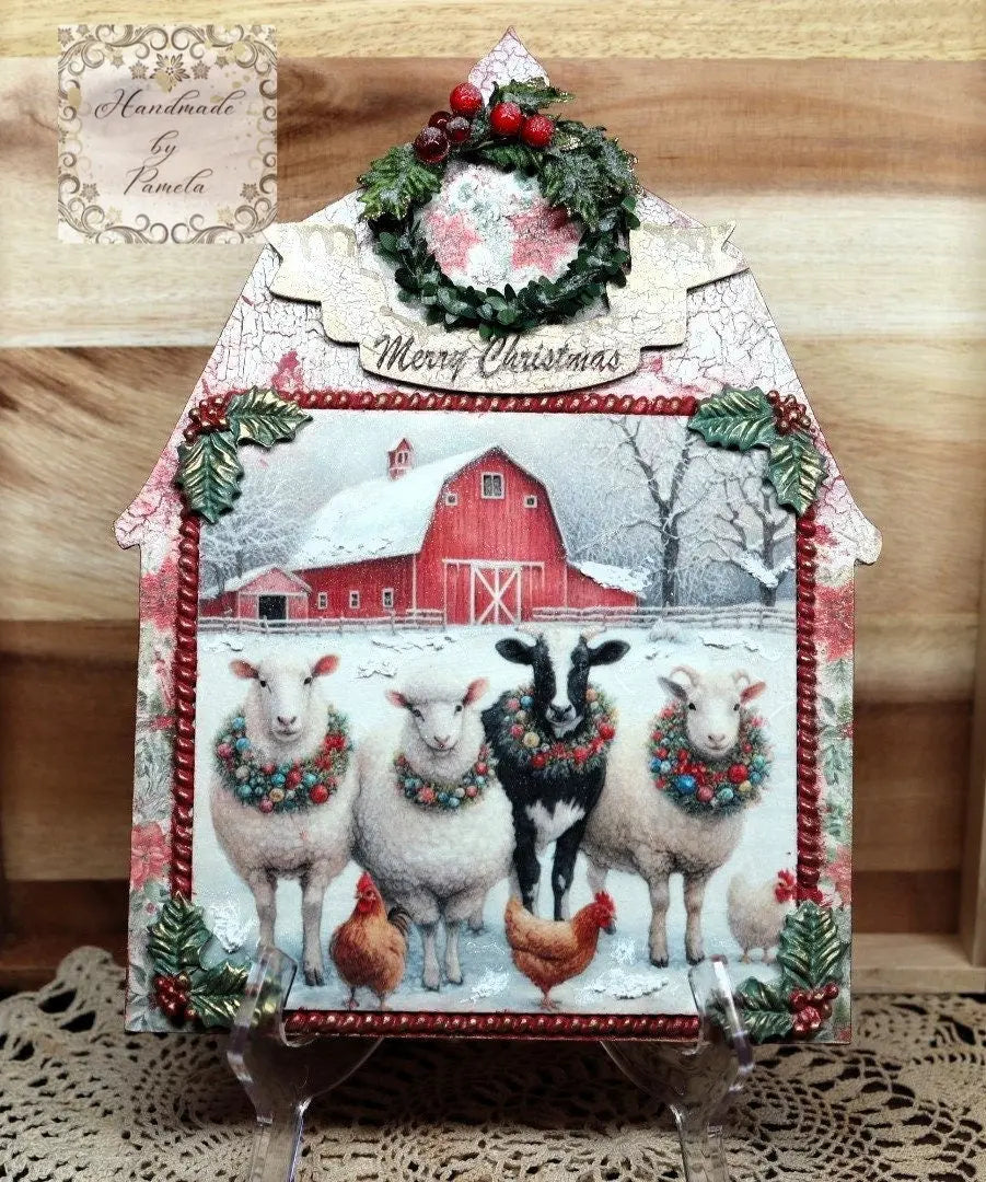 Laser Cut MDF, Country, Barn, Base Blank, Overlay, Plaque, Panel, 2 piece, Decoupage, Crafts, Mixed Media,, 9.5" x 12.5" Handcrafted Holiday Traditions