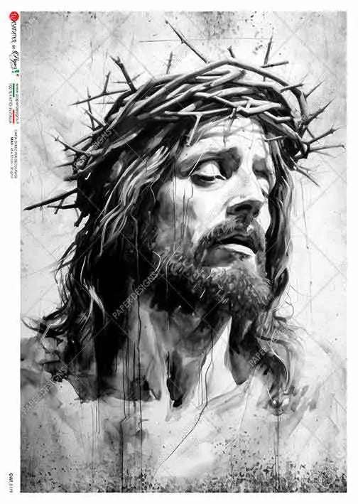 Paper Designs, 2024 Release, It is Finished, Jesus, Crown of Thorns, Crucifixion, Rice Paper, Decoupage, Mixed Media, 0179, A4 8.3 X 11.7 Paper Designs