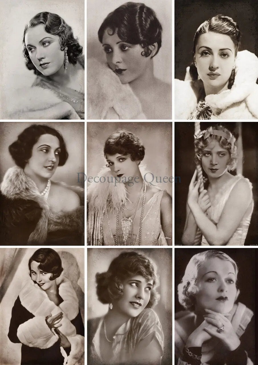 Decoupage Queen, Rice Paper, 2024 Spring Release, Starlets, Minis, Women, Portraits, Nostalgic, Squares, Movie Stars, 0577, A4 8.3" X 11.7" Decoupage Queen