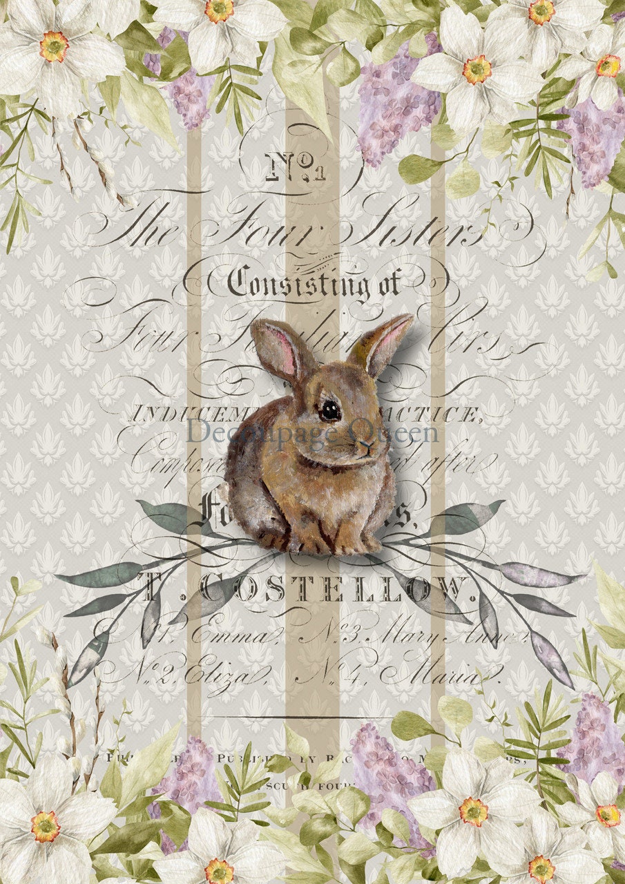Decoupage Queen, Rice Paper, 2024 Spring Release, Hand painted, Easter, Vintage, Easter Bunny, Shabby Chic, 0546, A4 8.3" X 11.7"