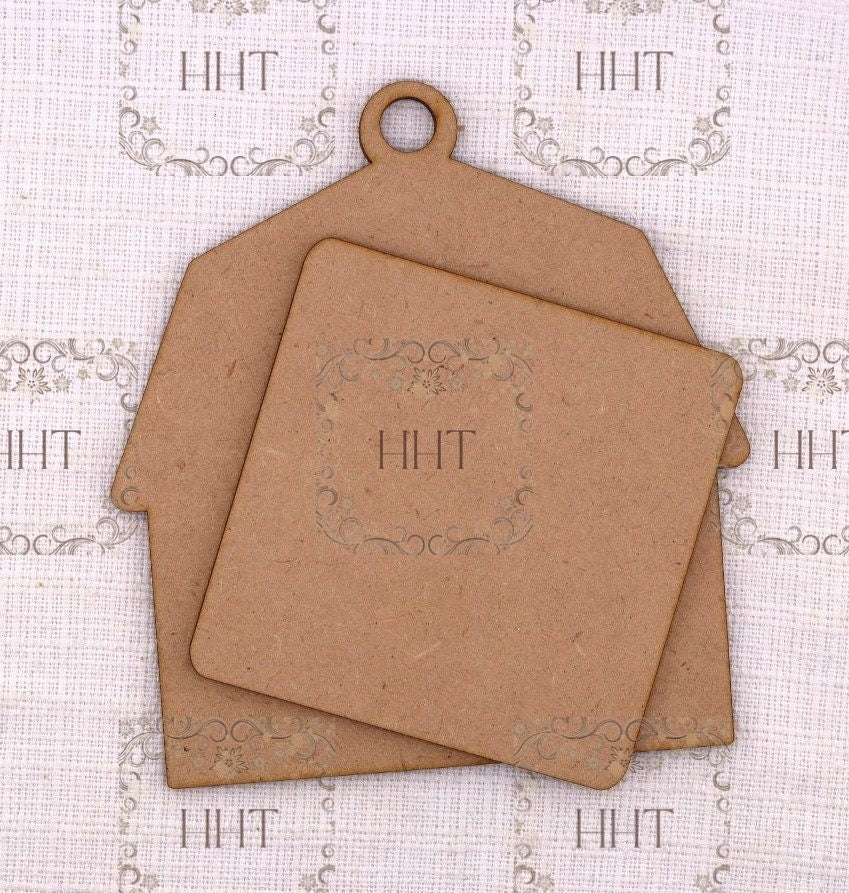 Laser Cut MDF, Barn with Overlay, Ornament, Base, Blank, Frame 2-pc, Decoupage Crafts, Mixed Media, 5 x 5 , 1/8" thick