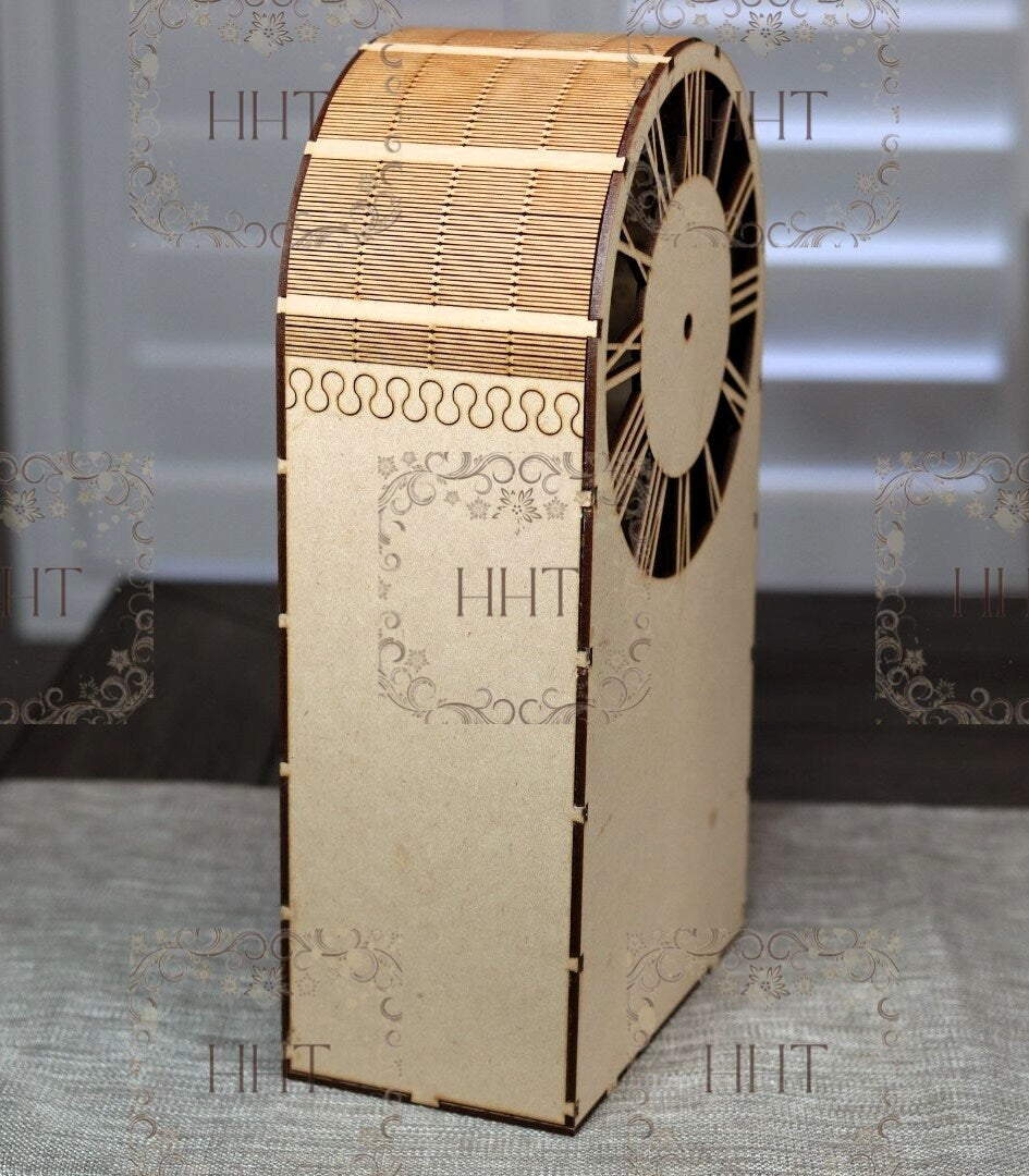 Laser Cut MDF, Mantle Clock, Buildable kit, Base, Blank, Canvas, Decoupage, Mixed Media, Paintable, Home Decor, 6 pc, 7.5" x 13.5" x 4.25"d