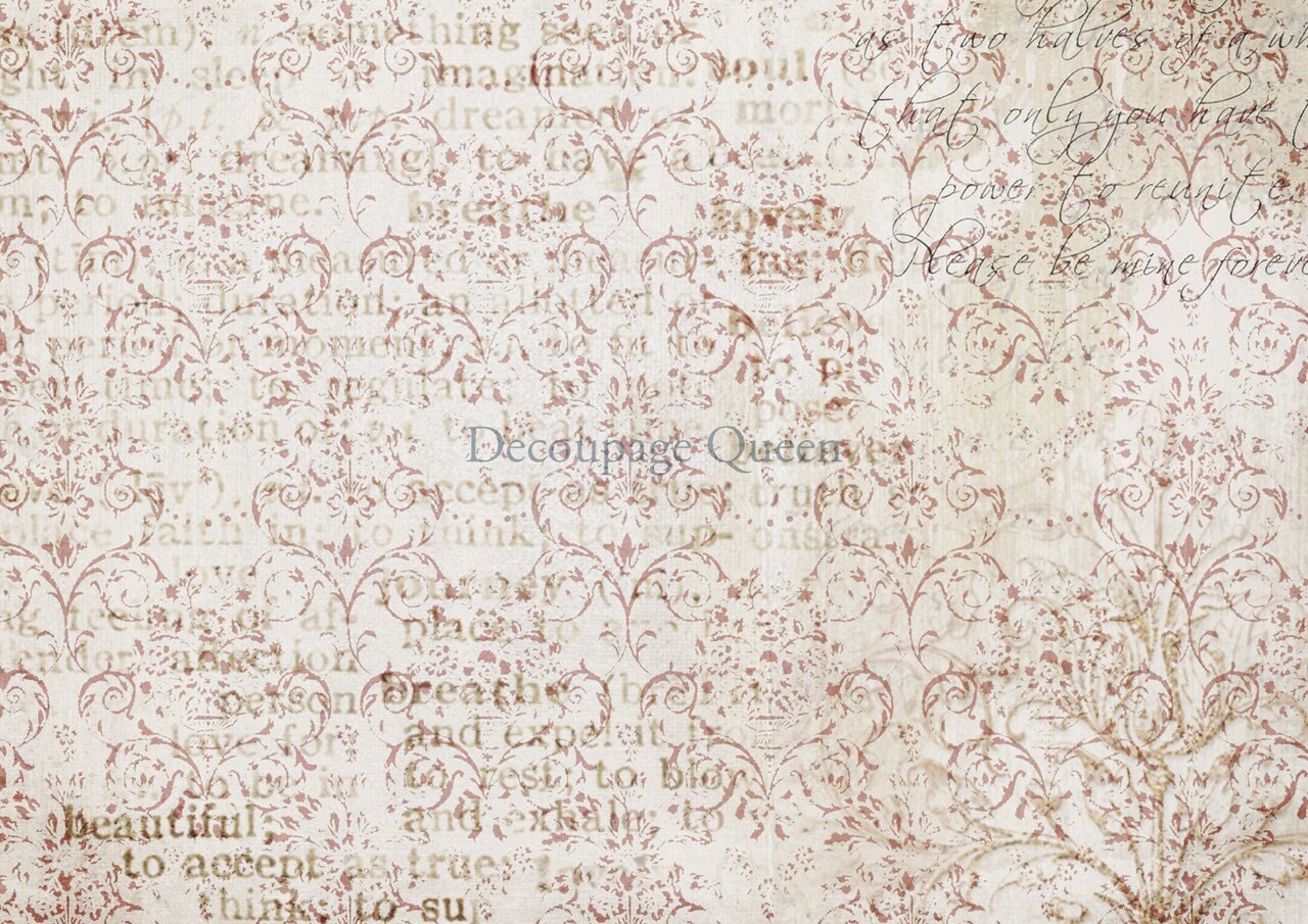 Decoupage Queen, Rice Paper, 2024 Spring Release, Damask, Script, Background, Wallpaper, 0555, A4 8.3" X 11.7"