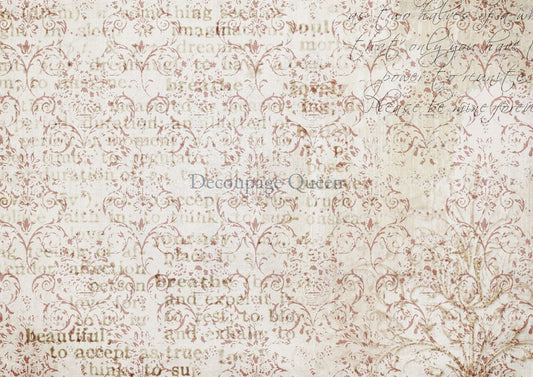 Decoupage Queen, Rice Paper, 2024 Spring Release, Damask, Script, Background, Wallpaper, 0555, A4 8.3" X 11.7"