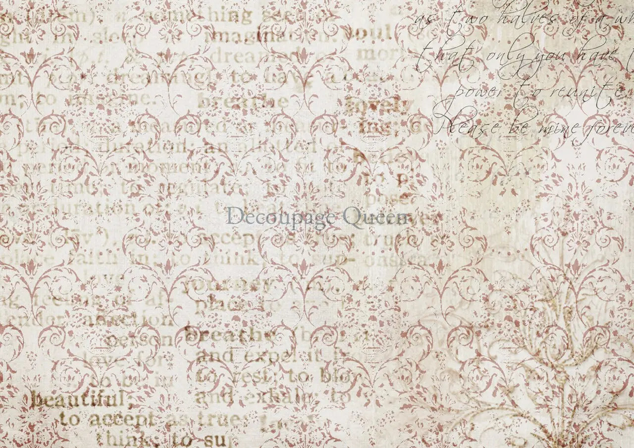 Decoupage Queen, Rice Paper, 2024 Spring Release, Damask, Script, Background, Wallpaper, 0555, A4 8.3" X 11.7" Decoupage Queen
