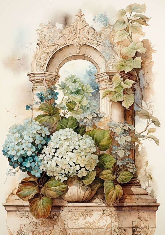 LaBlanche, 2024 Spring Release, Rice Paper, Nostalgia, Hydrangea, Entryway, Flowers, Vintage, Shabby Chic Style, LBD353, A4 8.27 X 11.69