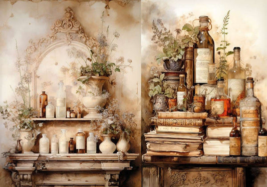 LaBlanche, 2024 Spring Release, Rice Paper, Nostalgia, Bottles, Book, Vintage, Shabby Chic Style, LBD356, A4 8.27 X 11.69