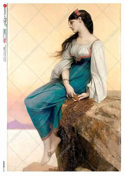Paper Designs, 2024 Release, Waterhouse Woman on Rocky Ledge, Vintage, Art Work, Rice Paper, Decoupage, Mixed Media, 0144, A4 8.3 X 11.7 Paper Designs
