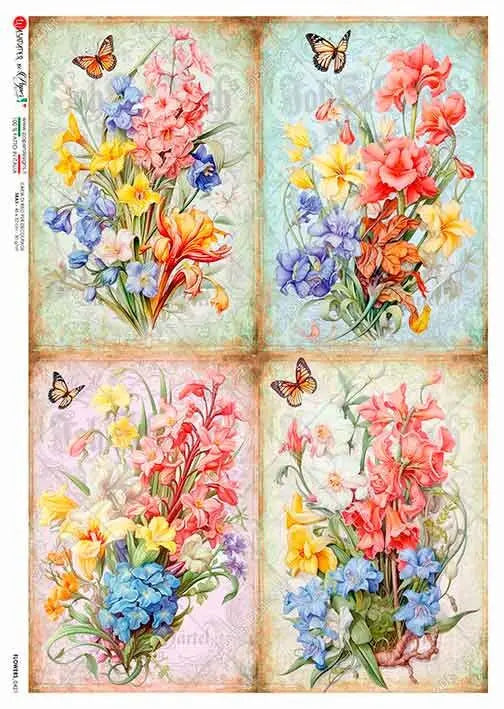 Paper Designs, 2024 Spring Release, Spring Wildflower Bundle 4 pack, Bouquet, Rice Paper, Decoupage, Mixed Media, 0421 A4 8.3" X 11.7" Paper Designs