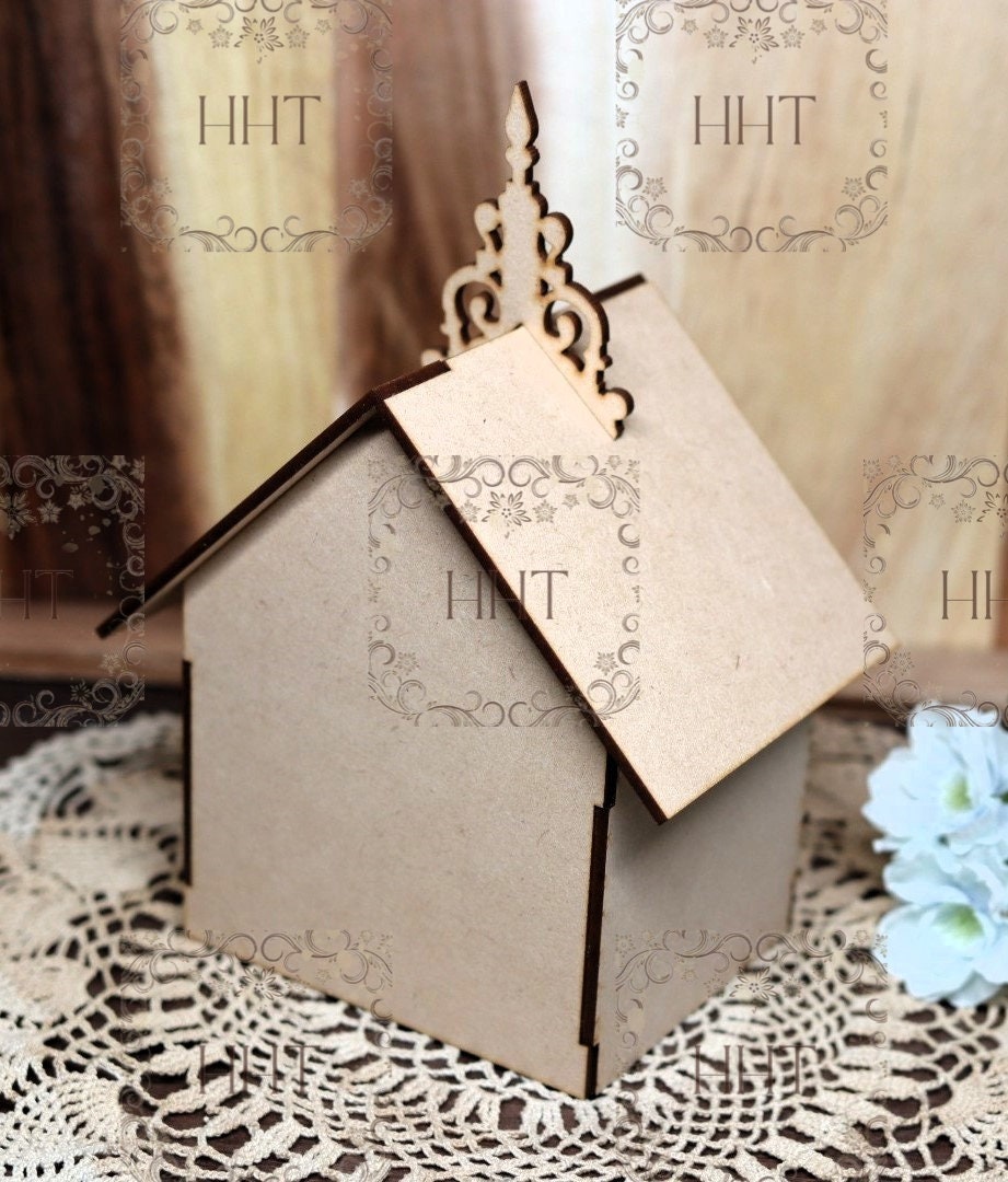 Laser Cut MDF, Bird House, Craft, Base, Blank, Canvas, Decoupage, Mixed Media, Paintable, 11 pc, 6"w x 4"l x 6"h, Decorative, Buildable Kit