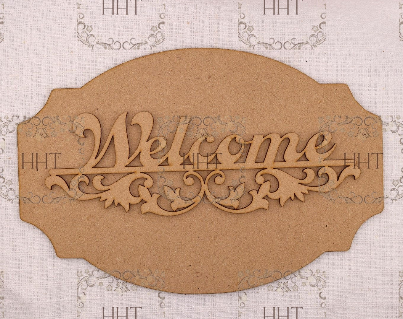 Laser Cut MDF, Wood, Craft, Blank Base, Welcome Sign, Plaque, Home decor, Paintable, 2 piece, Decoupage, Mixed Media 10.5 x 7 in, 1/8